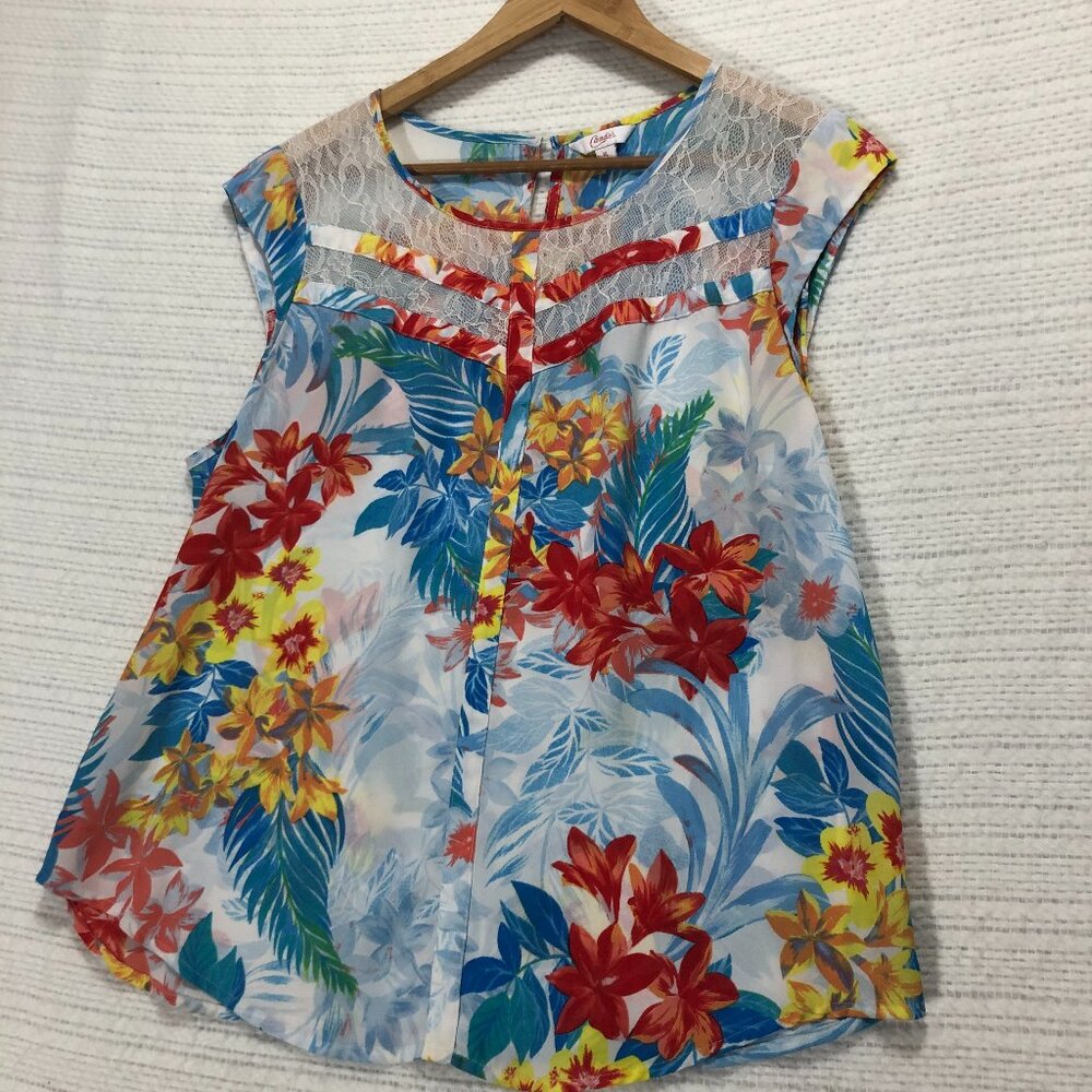 Candies Women's Size XL Colorful Floral‎ Sleeveless Hawaiian Blouse